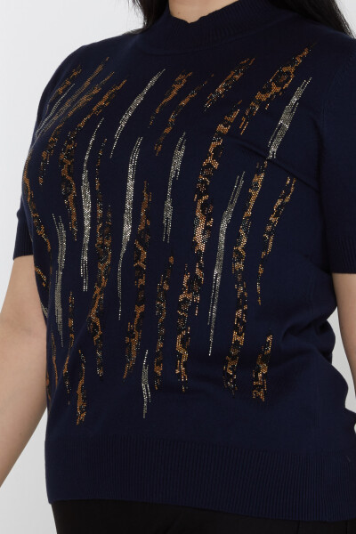 Maglione in maglia leopardato ricamato in pietra blu navy - 31565 | KAZEE (Set di 3 M-L-XL) - 3