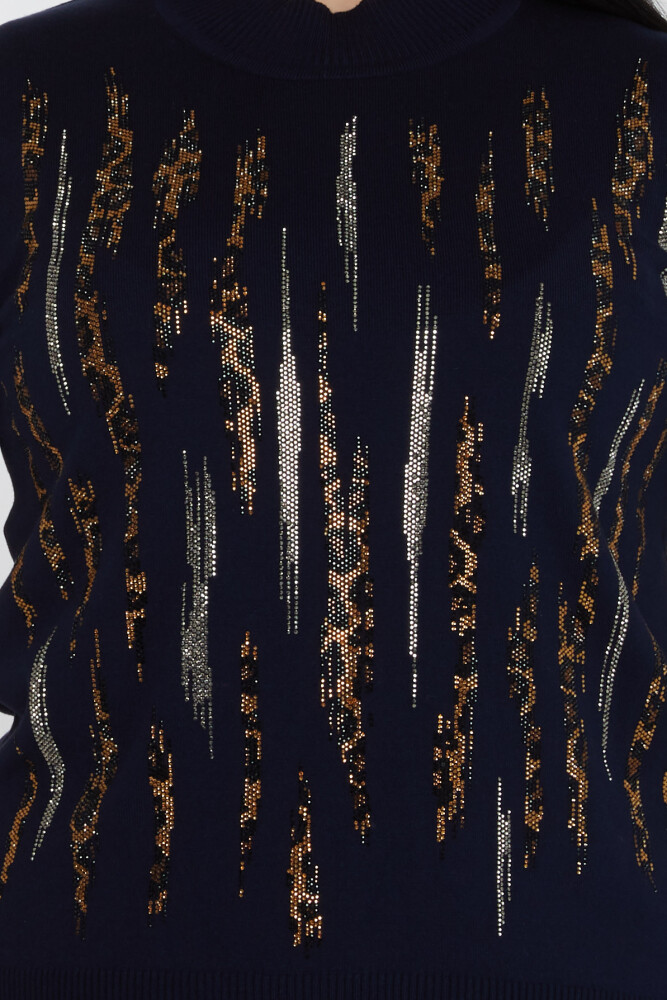 Maglione in maglia leopardato ricamato in pietra blu navy - 31565 | KAZEE (Set di 3 M-L-XL) - 4