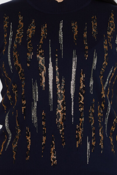 Maglione in maglia leopardato ricamato in pietra blu navy - 31565 | KAZEE (Set di 3 M-L-XL) - 4
