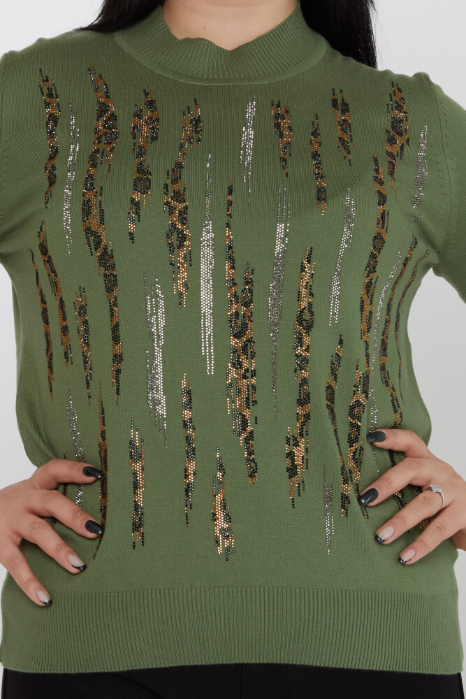 Maglione in maglia leopardato ricamato in pietra cachi - 31565 | KAZEE (Set di 3 M-L-XL) - 2