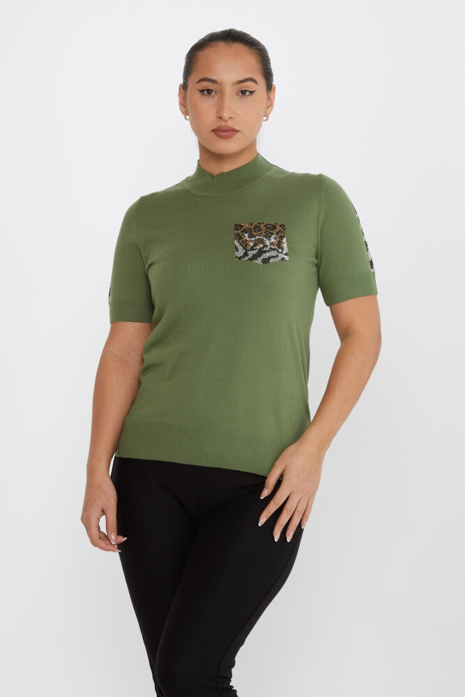Maglione in maglia leopardato ricamato in pietra cachi - 31623 | KAZEE (Set di 4 M-L-XL-2XL) - 2
