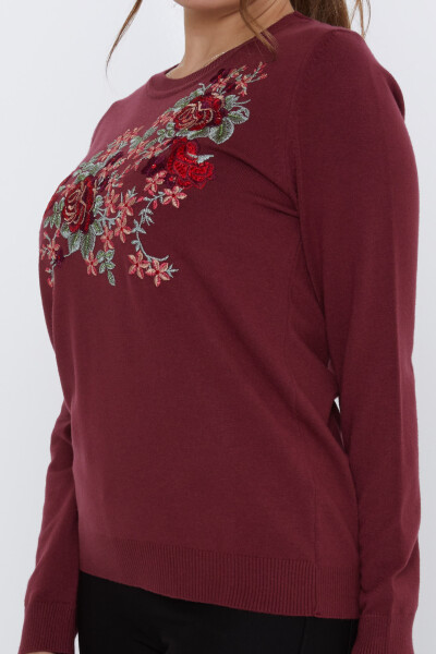 Maglione in maglia ricamato con rosa rosso bordeaux - 31377 | KAZEE (Set di 3 L-XL-2XL) - 4