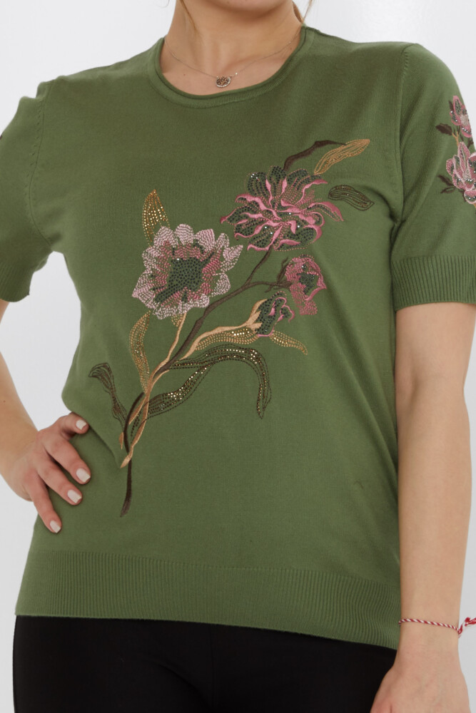 Maglione in maglia ricamato floreale color cachi - 31725 | KAZEE (Set di 3 L-XL-2XL) - 3