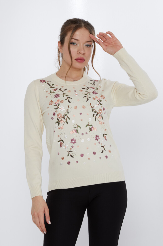 Maglione in Maglia Ricamo Colorato Beige Chiaro - 31122 | KAZEE (Set di 3 M-L-XL) - 1