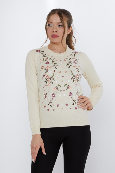 Maglione in Maglia Ricamo Colorato Beige Chiaro - 31122 | KAZEE (Set di 3 M-L-XL) - KAZEE (1)