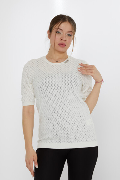 Maglione in maglia Spilla a foglia Ecru - 31811 | KAZEE (Set di 3 M-L-XL) - 2