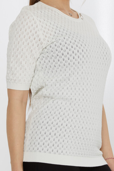 Maglione in maglia Spilla a foglia Ecru - 31811 | KAZEE (Set di 3 M-L-XL) - 4