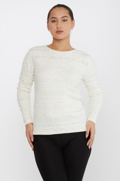 Maglione lavorato a maglia Modellato Ecru - 31627 | KAZEE (Set di 3 M-L-XL) - 2