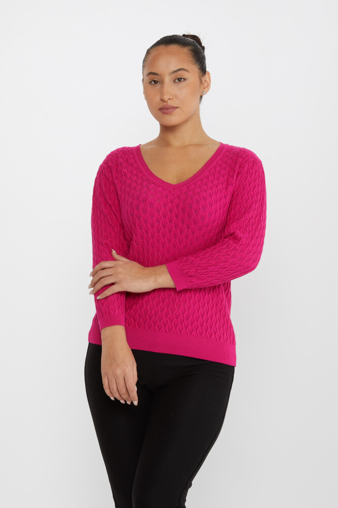 Maglione lavorato a maglia Modellato Fucsia - 31247 | KAZEE (Set di 3 M-L-XL) - 2