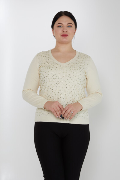 Maglione Maglione Crystal Stone Ricamato Ecru - 31213 | KAZEE (Set di 3 M-L-XL) - KAZEE 