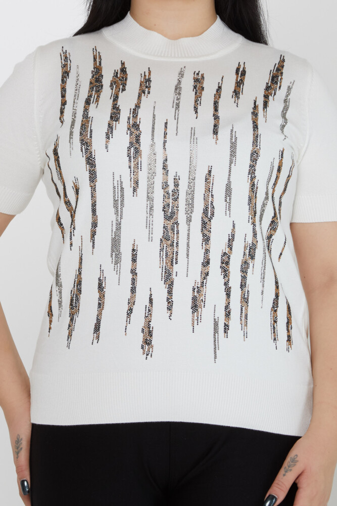 Maglione Maglione Leopardo Pietra Ricamato Ecru - 31565 | KAZEE (Set di 3 M-L-XL) - 2
