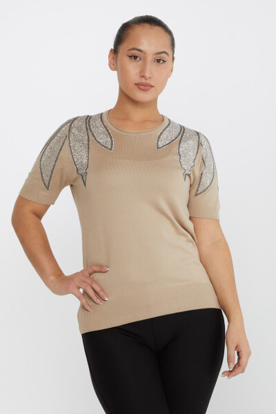 Maglione Maglione Spalla Pietra Ricamato Beige - 30792 | KAZEE (Set di 4 M-L-XL-2XL) 