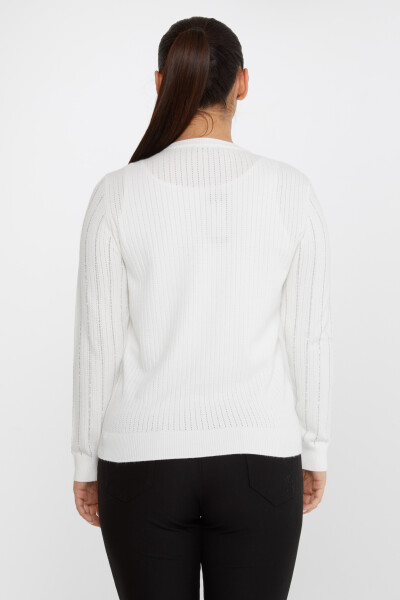 Pull En Maille Rayure Pierre Brodée Manches Longues Ecru - 31110 | KAZEE (Lot de 3 M-L-XL) - 6