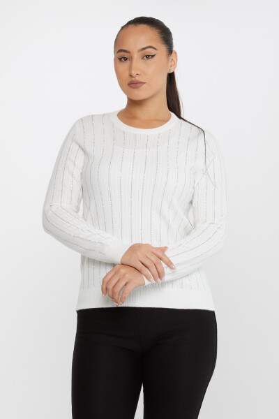 Pull En Maille Rayure Pierre Brodée Manches Longues Ecru - 31110 | KAZEE (Lot de 3 M-L-XL) - 2