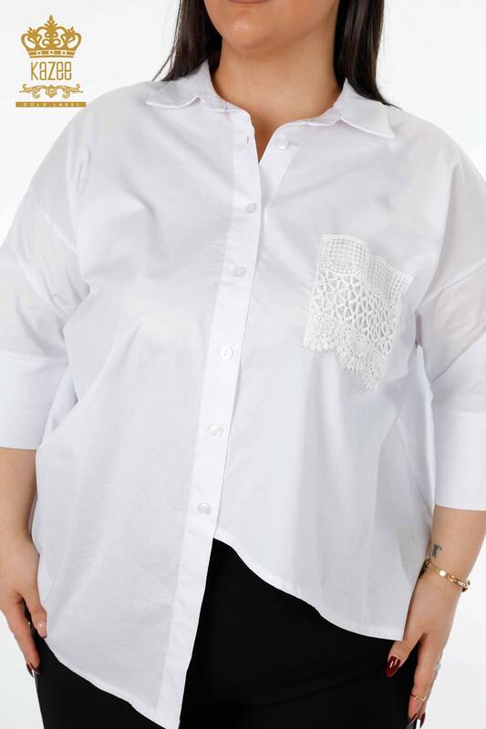 Venta al por mayor Camisa de Mujer Bolsillo Encaje Detalle Algodón - 20207 | kazee