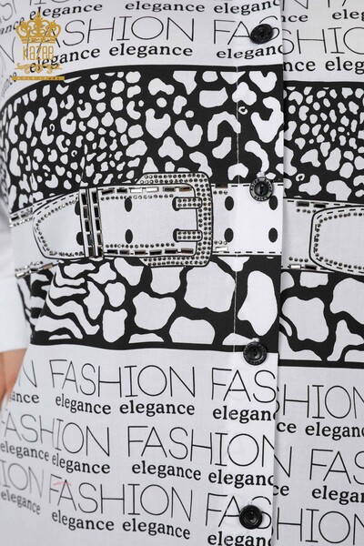 Venta al por mayor Camisa de Mujer Carta Detallada Leopard Impreso Algodón Stony - 20079 | kazee - Thumbnail