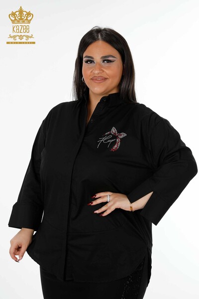 Kazee - Venta al por mayor Camisa de mujer con estampado de piedra de cristal bordado en algodón - 20113 | kazee