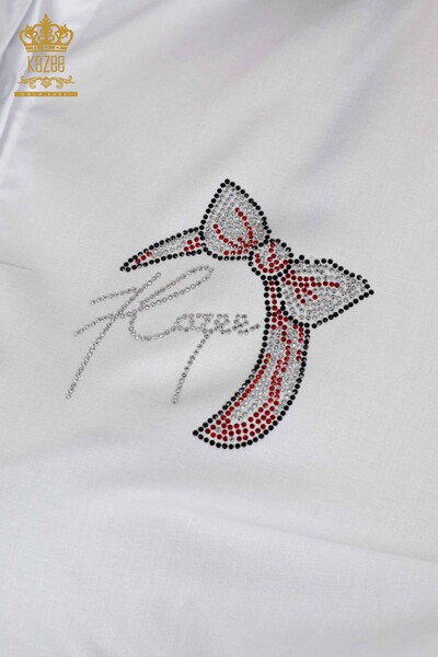 Venta al por mayor Camisa de mujer con estampado de piedra de cristal bordado en algodón - 20113 | kazee - Thumbnail