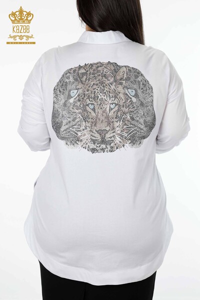 Venta al por mayor Camisa de mujer espalda tigre detallada piedra bordado bolsillo detallada - 20005 | kazee - Thumbnail