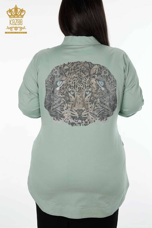 Venta al por mayor Camisa de mujer espalda tigre detallada piedra bordado bolsillo detallada - 20005 | kazee