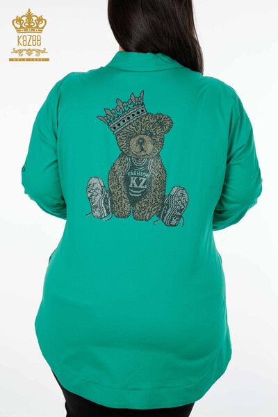 Venta al por mayor Camisa de mujer con estampado de animales y piedra bordada de algodón - 20076 | kazee - Thumbnail