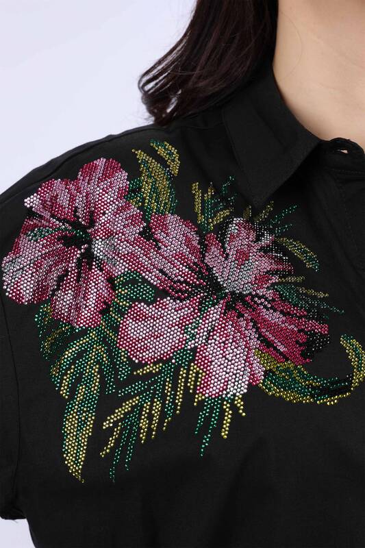 Venta al por mayor Camisa de Mujer Hombro Floral Detalle Piedras de Colores - 20024 | kazee
