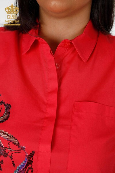 Venta al por mayor Camisa de Mujer Libélula Detallado Color Piedra Bordado Algodón - 20120 | kazee - Thumbnail