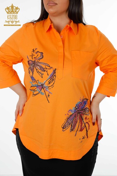 Venta al por mayor Camisa de Mujer Libélula Detallado Color Piedra Bordado Algodón - 20120 | kazee - Thumbnail