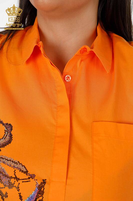 Venta al por mayor Camisa de Mujer Libélula Detallado Color Piedra Bordado Algodón - 20120 | kazee