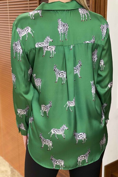 Venta al por mayor Camisa de Mujer con Estampado de Cebra Satinado - 17193 | kazee - Thumbnail