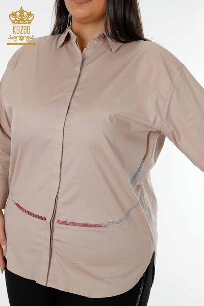 Venta al por mayor Camisa Mujer Espalda Beige Estampada - 20006 | kazee - Thumbnail