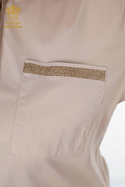 Venta al por mayor de la camisa de las mujeres bolsillo estampado floral bordado detallado - 20142 | kazee - Thumbnail