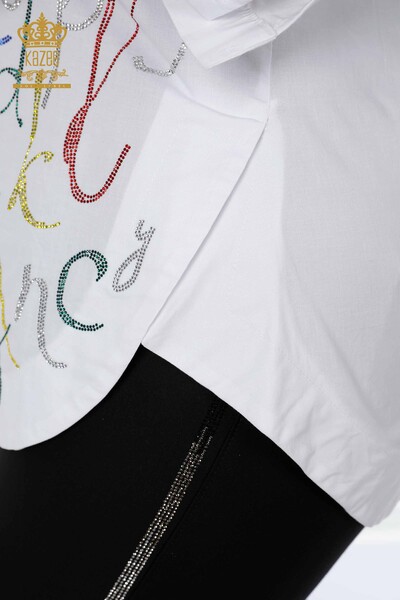 Venta al por mayor Camisa de Mujer con Estampado de Letras Blancas - 20123 | kazee - Thumbnail
