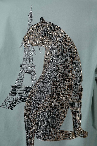 Venta al por mayor Camisas de mujer con estampado de tigre de bolsillo con piedras - 17047 | kazee - Thumbnail