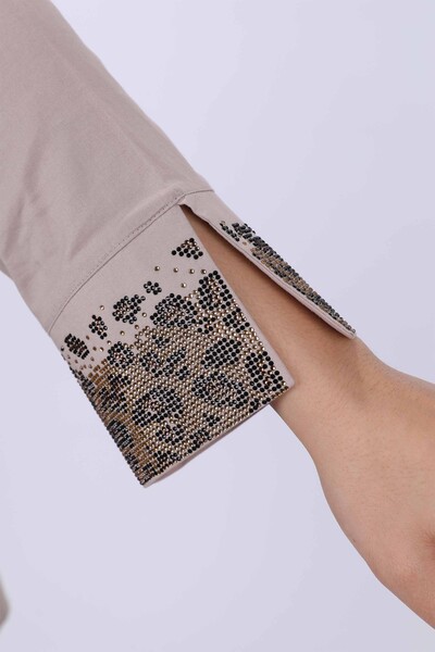 Venta al por mayor Camisas de mujer con estampado de tigre de bolsillo con piedras - 17047 | kazee - Thumbnail
