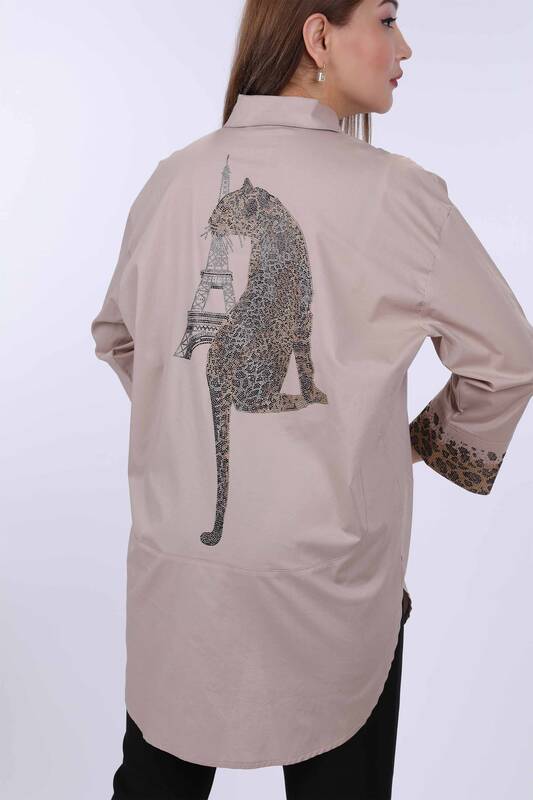 Venta al por mayor Camisas de mujer con estampado de tigre de bolsillo con piedras - 17047 | kazee