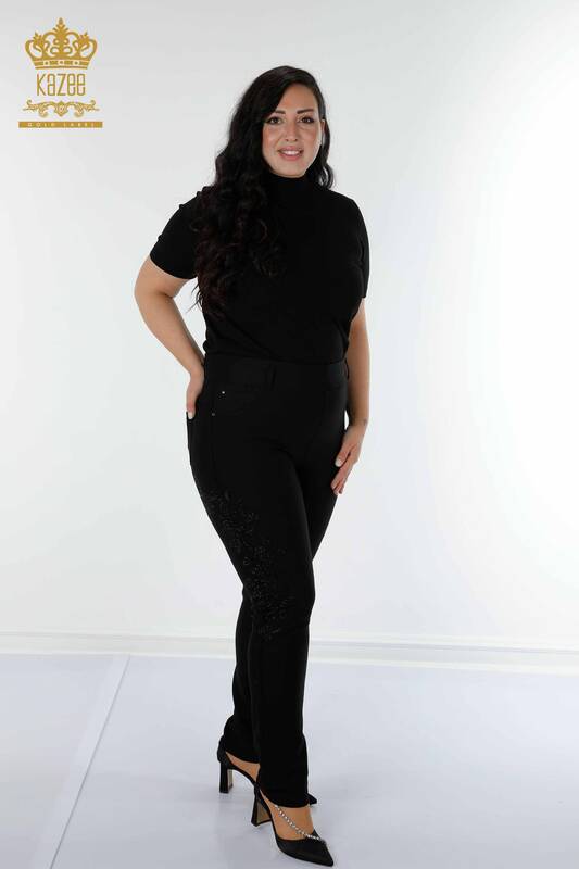 Venta al por mayor Mujeres Leggings Pantalones Estampado Floral Negro - 3620 | kazee