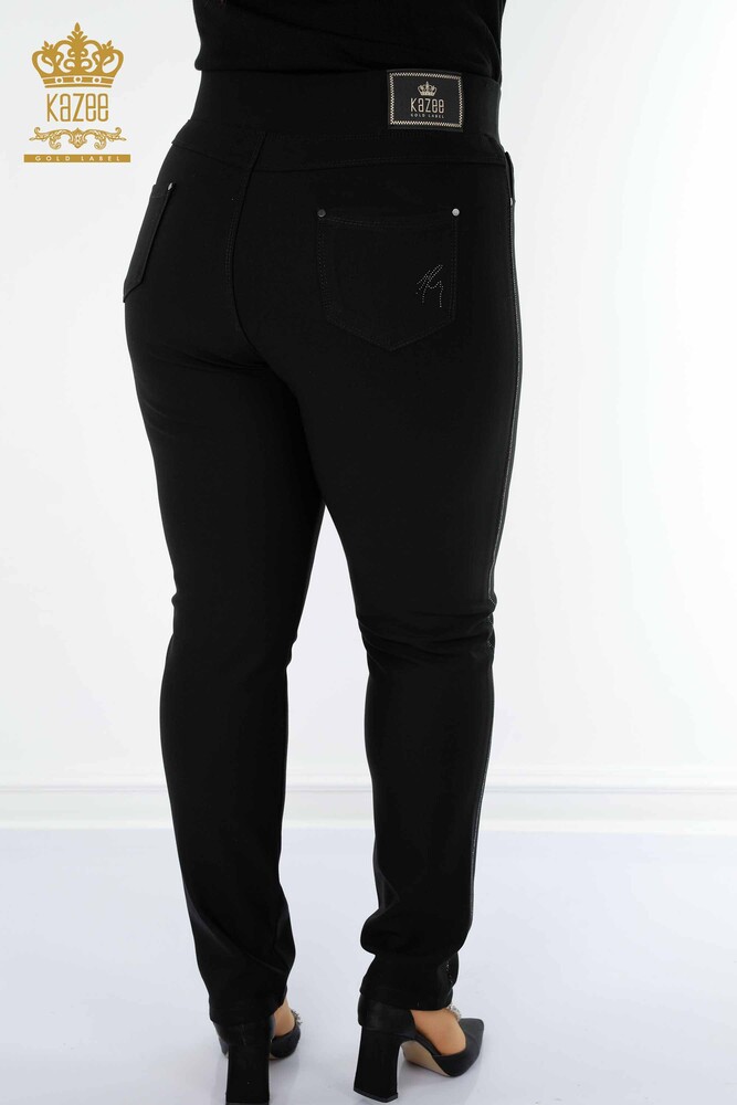Venta al por mayor Mujeres Leggings Pantalones Raya Piedra Bordado Negro - 3597 | kazee - 8