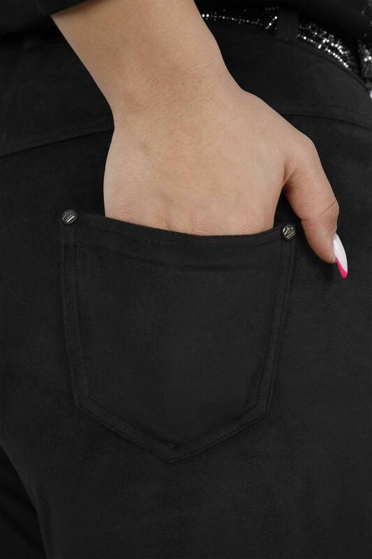 Venta al por mayor Pantalones de mujer con cinturón de bolsillo detallados - 3373 | kazee