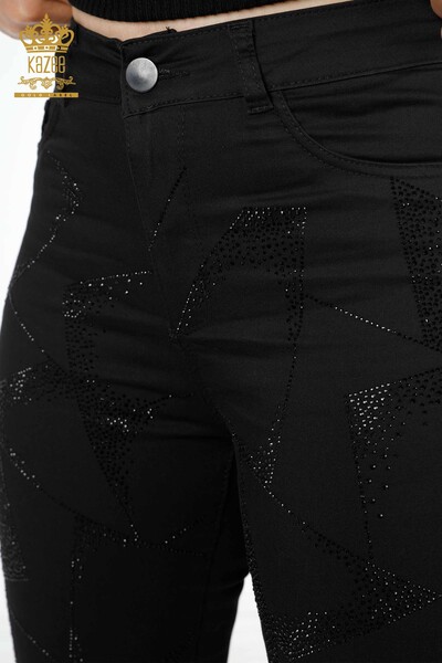 Venta al por mayor Pantalones de mujer con detalle de línea bordada de piedra de bolsillo - 3583 | kazee - Thumbnail