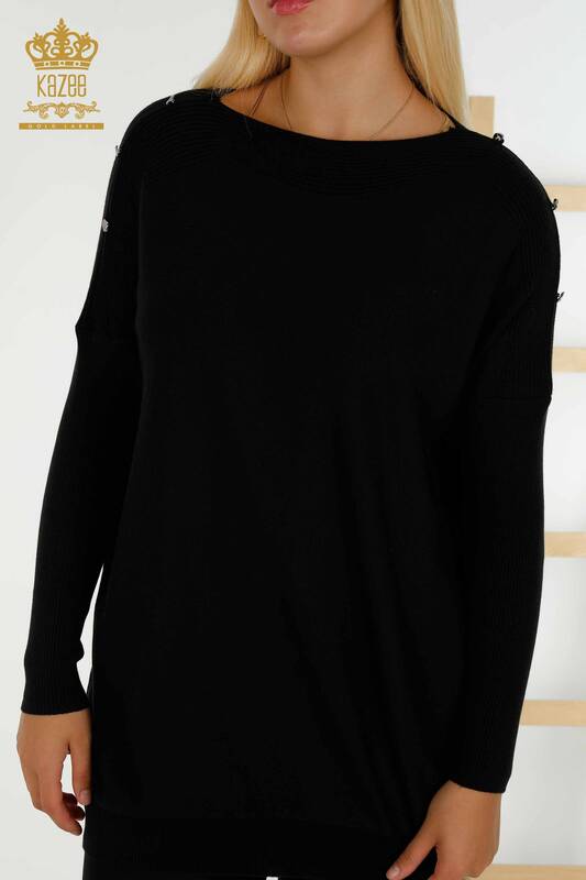 Venta al por mayor Suéter de Punto para Mujer Detalle de Hombro Negro - 30192 | KAZEE
