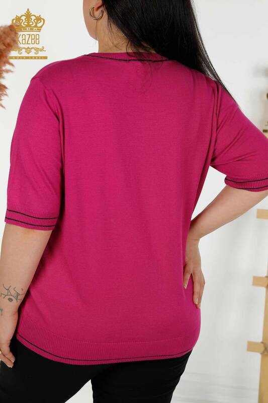 Venta al por mayor Suéter de Punto para Mujer Cuello Redondo Fucsia - 30407 | KAZEE