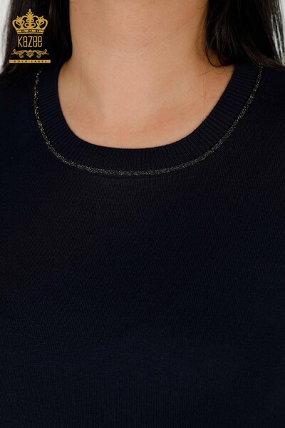 Venta al por mayor Suéter de punto para mujer con cuello redondo Azul marino - 30407 | KAZEE - Thumbnail