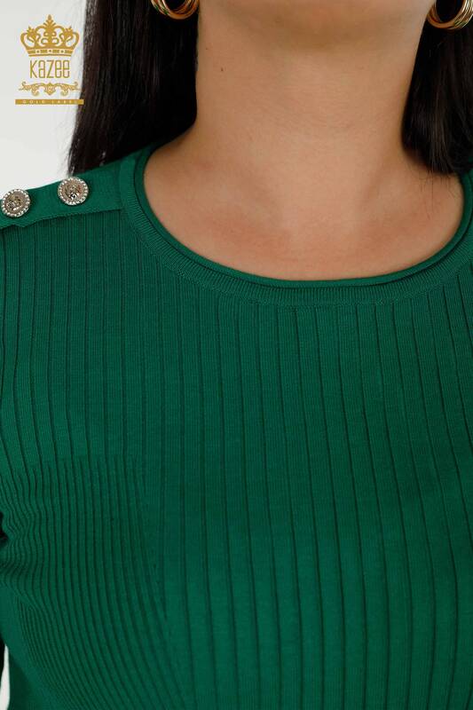 Venta al por mayor de Prendas de Punto para Mujer Botón Detallado Verde - 30045 | KAZEE