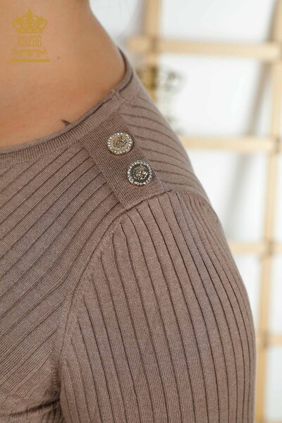 Venta al por mayor de Punto de Mujer Suéter Botón Detallado Visón - 30045 | KAZEE - Thumbnail