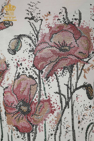 Venta al por mayor Suéter de punto para mujer con estampado floral Crudo - 30214 | KAZEE - Thumbnail