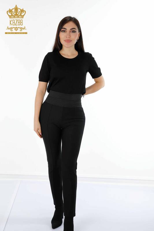 Venta al por mayor Pantalones de Mujer con Cintura Elástica Negro - 3428 | kazee