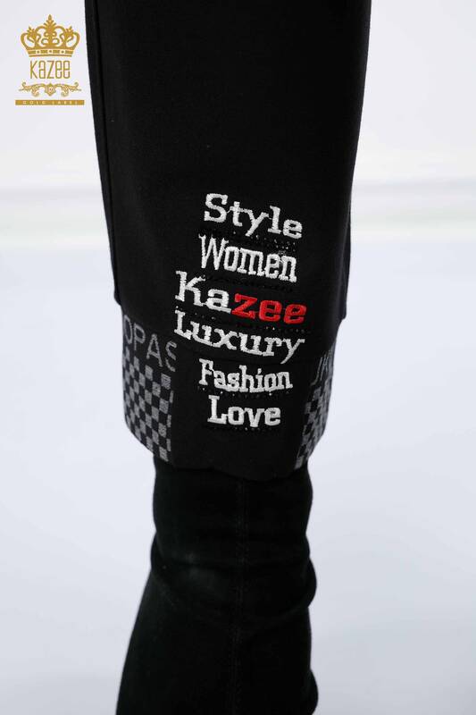 Venta al por mayor Pantalones de mujer con cordón elástico en la cintura con detalle de letras - 3643 | kazee
