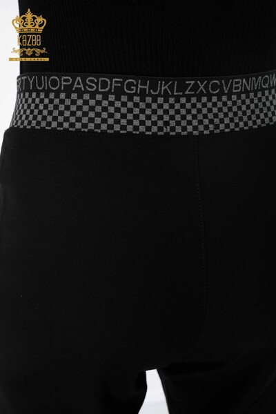 Venta al por mayor Pantalones de mujer con cordón elástico en la cintura con detalle de letras - 3643 | kazee - Thumbnail