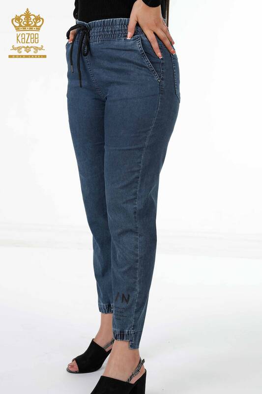 Venta al por mayor Pantalones de mujer con texto detallado en la cintura con lazo elástico - 3499 | kazee